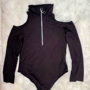 Black mock neck long sleeve bodysuit